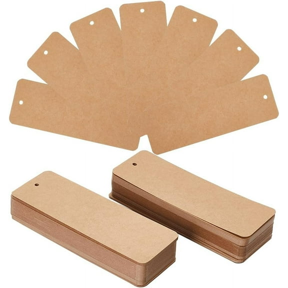 1set 150pcs 6 x 2 Inch Paper Blank Bookmarks Card Stock Bookmarks Blank Brown Paper Gift Tags with Hole Rectangle Kraftpaper Book Marks for Painting Hanging Labels Decor Art Crafts Projects