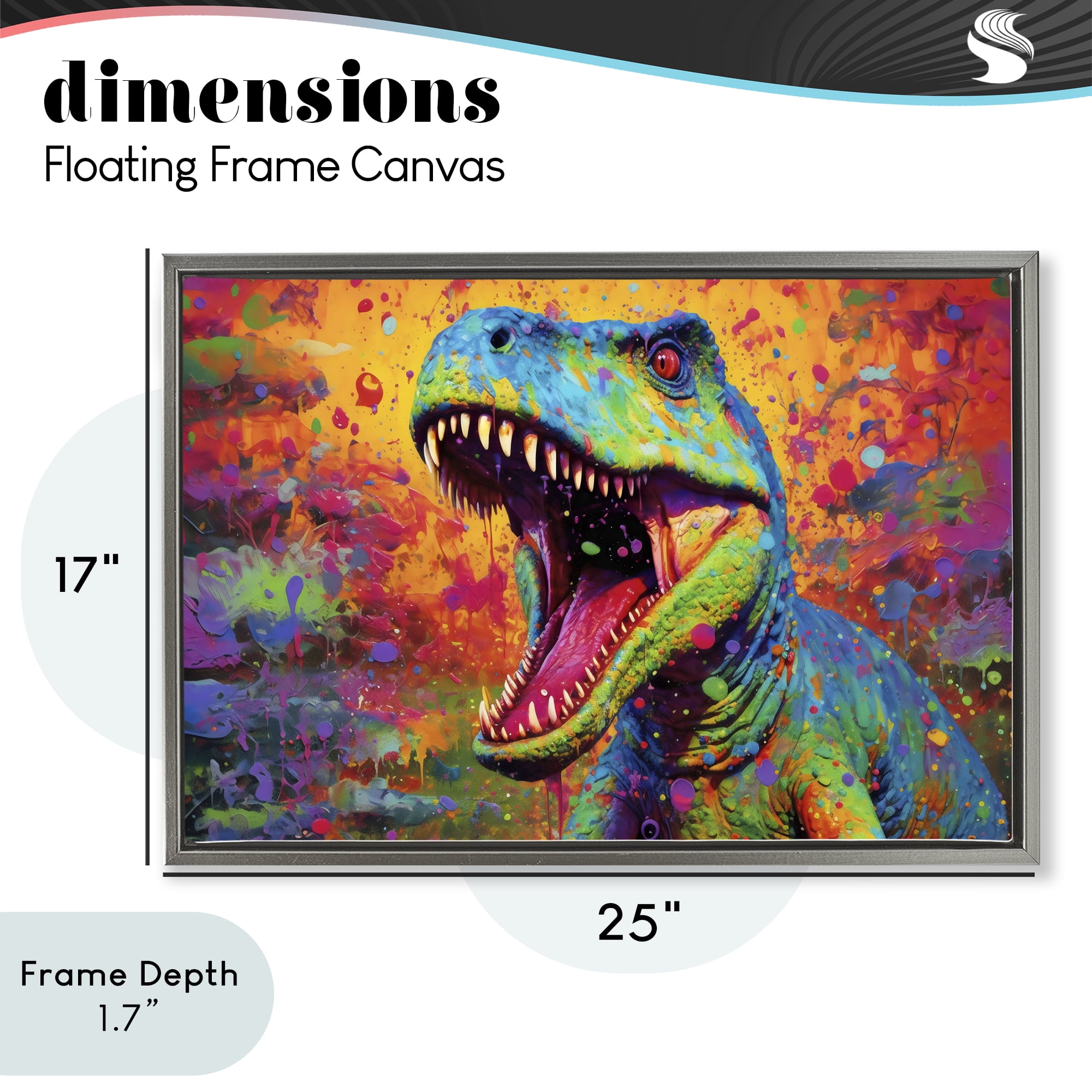 Stupell Industries Colorful T-Rex with Splatter Gray Framed Floater Canvas Wall Art, design by Creative Studio