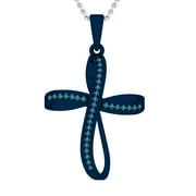 Dazzlingrock Collection Round Blue Diamond Infinity Ribbon Cross Pendant with 18 Inch Silver Chain for Women (0.13 ctw, Color Blue, Clarity I2-I3) in Blue Plated 925 Sterling Silver