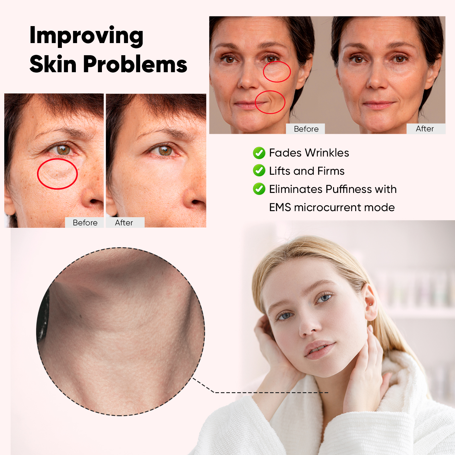 NuDewy Microcurrent Facial Device Skin Care Home Facial Device High Frequency Facial Device Plug-in Facial Massager for Facial Neck Lifting, Firming, Toning, Wrinkle Puffiness Reduction