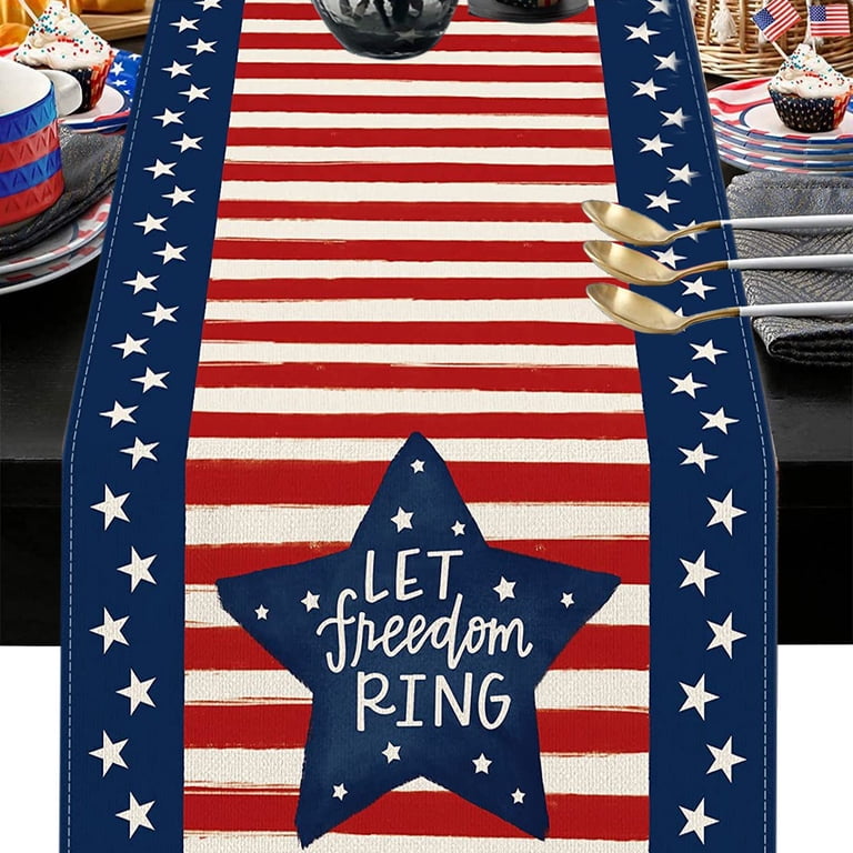PRREDEACCE 4th Of July Table Runner 13x72 Inch - Stars And Stripes Patriotic Decor For Memorial Day & Independence Day