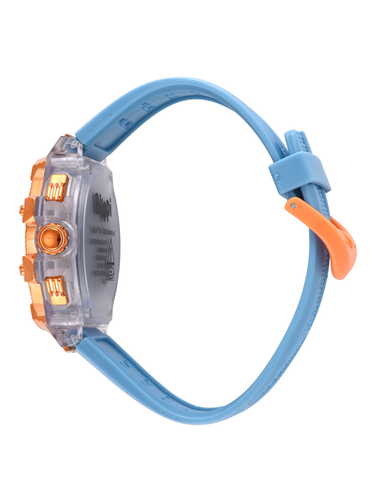 Blippi Boys Perforated Light Blue Silicone Strap Watch with Clear Case and Orange Metallic Bezel; BLP4006WM
