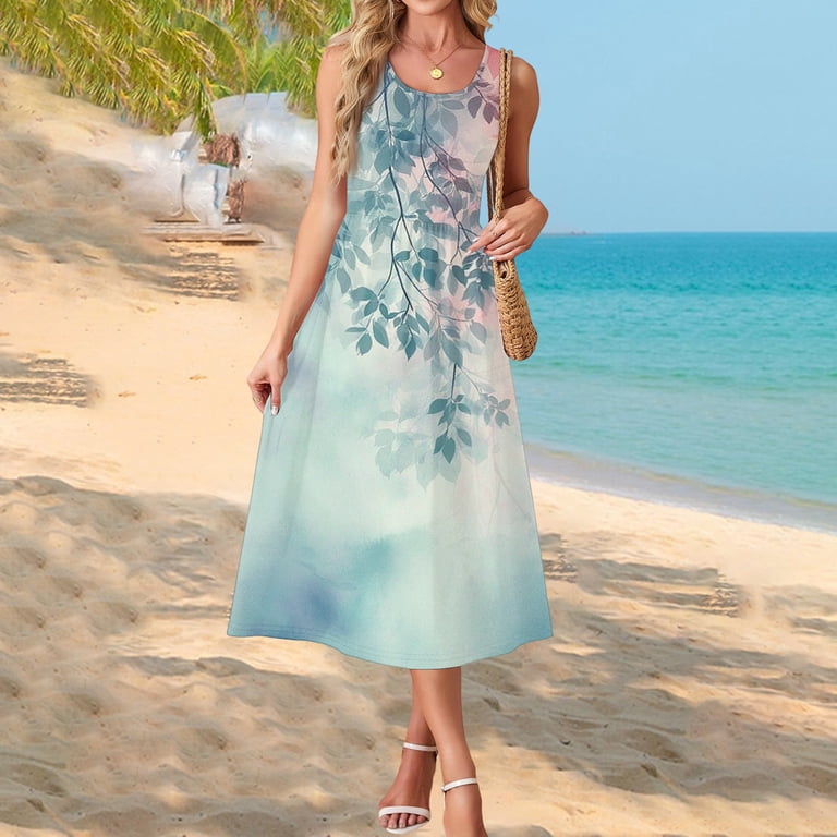 breathable summer dresses Tunic Dress for Women Sleeveless Comfortable Flowy Casual Wear with Pockets Womens 2026 Casual Crewneck Maxi Dress Stretch suitable for a variety of situations Winslow Sleeveless Linen Midi Dress