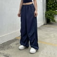 thumbnail image 2 of Odeerbi Cargo Pants Women Parachute Pants Straight Leg Pants Solid Hippie Punk Trousers Streetwear Jogger Pocket Loose Long Overalls Blue, 2 of 8