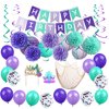 BYpamco Mermaid Party Decorations for Girls Mermaid Party Supplies Mermaid Banner Balloons Lanterns Fish Net Pom Poms Cake Toppers Under The Sea Blue & Purple Nautical Decor