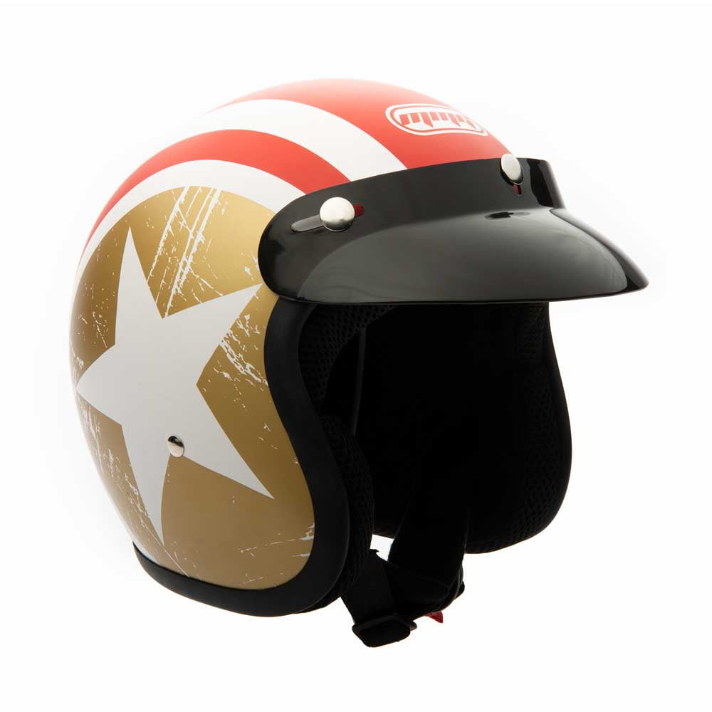 MMG Motorcycle Cruiser 3/4 Shell Open Face Helmet Snap-On Visor - Stars