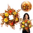 thumbnail image 2 of Artificial Fall Wreath, Autumn Realistic Yellow Orange Rose Christmas Wreath, 14.96 Inch Lightweight Front Door Harvest Floral Hanging Wreath For Front Door Porch Thanksgiving Home Decor,1Pc, 2 of 7