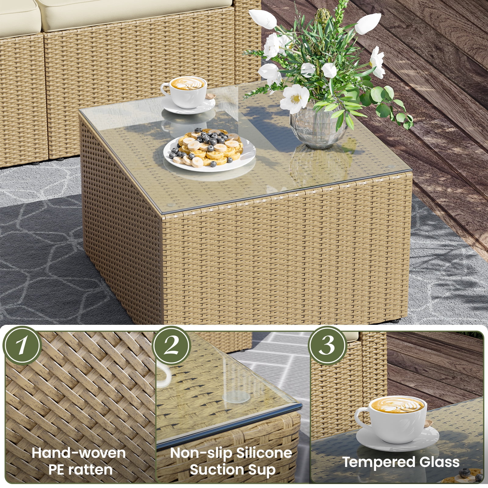 AMOPATIO 6-Piece Patio Furniture Set, Outdoor Patio Sectional Furniture All-Weather Rattan Wicker Patio Conversation Set Outdoor Furniture for Backyard Balcony,Beige