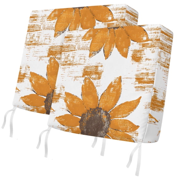 Outdoor Patio Cushion Covers 2 Pack Orange Sunflower Chair Cushion Seat Pads with Ties & Zipper Waterproof Seat Cover Set Flower Field Chair Slipcovers for Outdoor Furniture Couch Sofa 20x18 Inch
