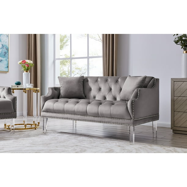 Chic Home Eva Button Tufted Acrylic Legs Velvet Upholstered Loveseat