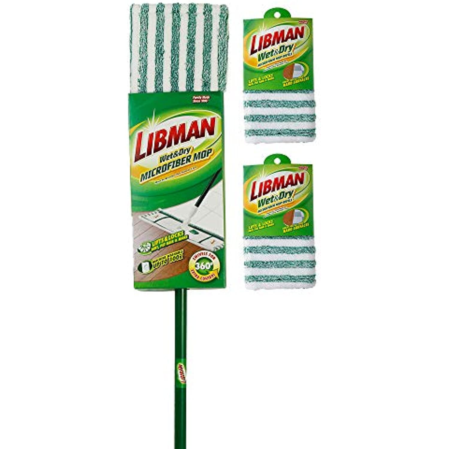 Libman Wet And Dry Microfiber Mop Kit, Includes 2 Refill Heads, Green