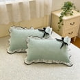 thumbnail image 6 of 2pc Pillow Shams with Ruffles Shabby Chic Pillowcases,Lace Ruffles Bedding Pillow Covers Cotton Pillow Cases,Made From Skines-friendly Brushed Fabric Decorated with Lace Bows for Bedroom Bedding, 6 of 9