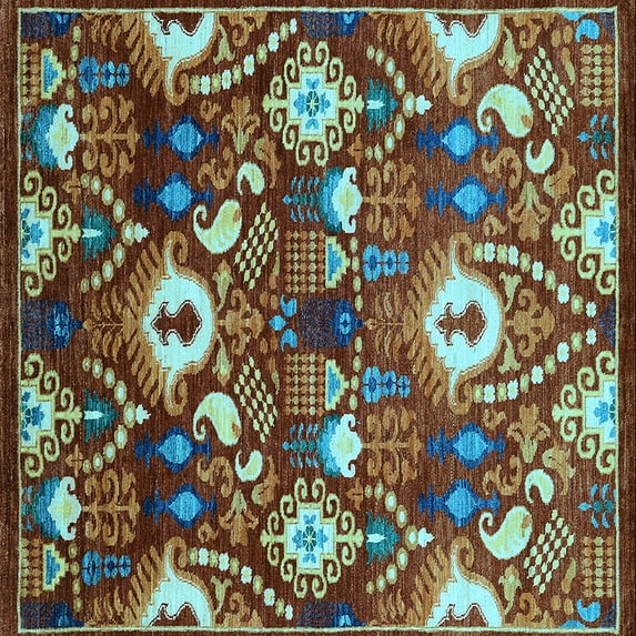 Ahgly Company Indoor Square Oriental Light Blue Industrial Area Rugs, 3' Square