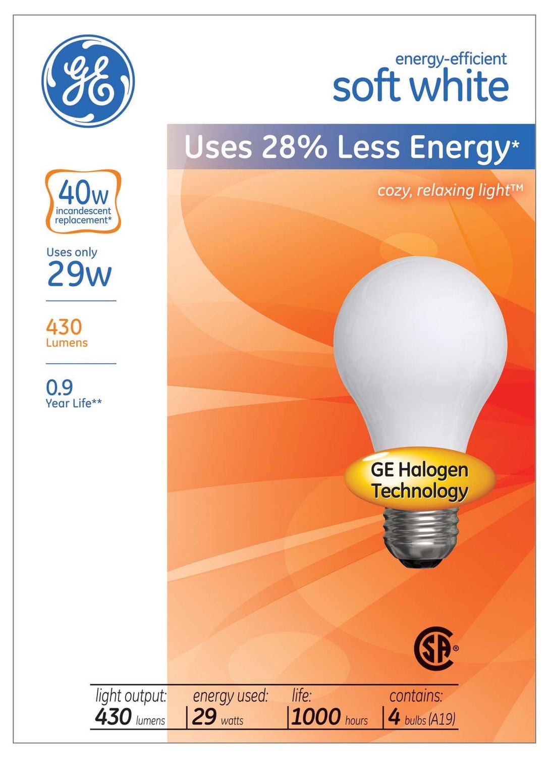 General Electric Ge Energy-Efficient 29W A19 4PK