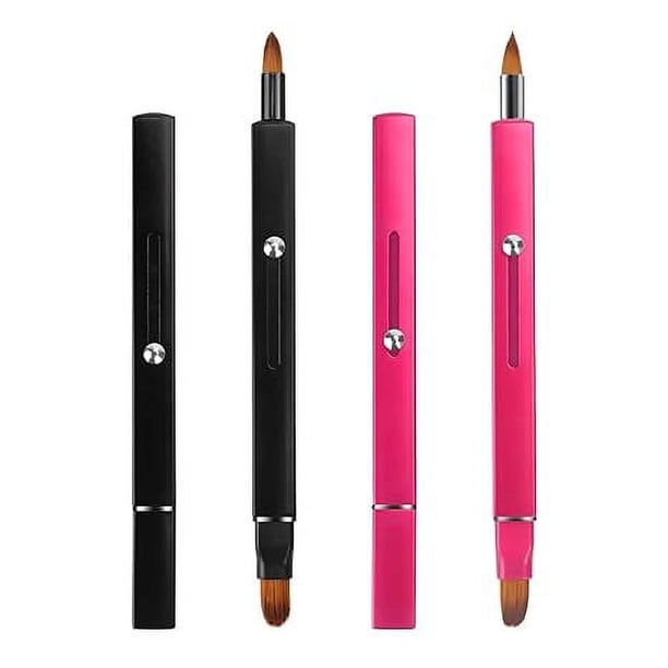 4 pinceles de labios retráctiles para lápiz labial, aplicador de labios de doble punta con tapa, pincel corrector de manchas de sombra de ojos brillante (negro/rojo rosa) 12 cm