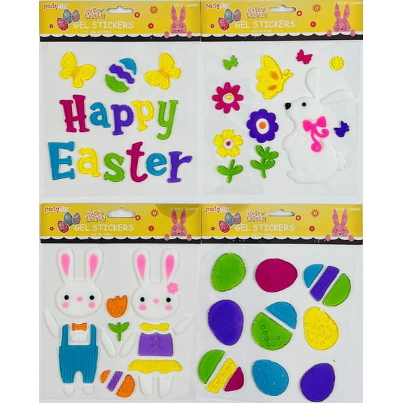 Serafina Home Happy Easter Gel Clings, Bunnies, Flowers, Easter Eggs, Set Of 4