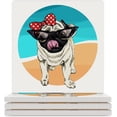 thumbnail image 2 of GZHJMY Square Drink Coasters, 1 Pcs Pug Dog on Beach Absorbent Ceramic Coffee Coasters for Drinks with Cork Base Housewarming Gift for Home Decor, 2 of 6