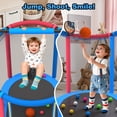 thumbnail image 2 of 60" Toddler Trampoline with Enclosure Net, Kids Trampoline with Basketball Hoop, SHINPT Indoor Trampoline for Kids, Small Trampoline with Ocean Balls, Mini Trampoline with Rings, Gift for Boys Girls, 2 of 11