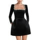 thumbnail image 1 of Vestido Midi Ajustado de Terciopelo para Mujer, Elegante Vestido de Cóctel de Larga con Escote Cuadrado y Dobladillo con Volantes Negro XL, 1 of 10