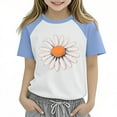 thumbnail image 2 of Cotton Cute T-shirts for Girls Casual Summer Tee Daisy Flower Print Round Neck Tshirts Short Sleeve Tops (3T, Light Blue A), 2 of 4