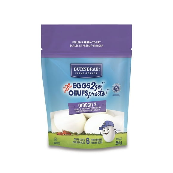 Fermes Burnbrae Pochette de 6 OEUFSpresto ! Omega 3 cuits durs 6 oeufs moyens (264g)