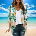 thumbnail image 6 of Women's 3/4 Sleeve Kimono Cardigan Open Front Chiffon Cover Ups Tropical Print Beach Casual Hawaiian Clothes (XL, Green-B), 6 of 6