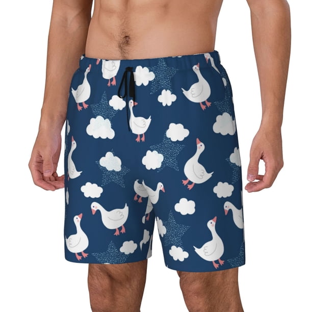 Fotbe Cute Goose On Blue Sky Traje de Baño para Hombre – Shorts de Natación de Secado Rápido con Forro y Bolsillos-Medium