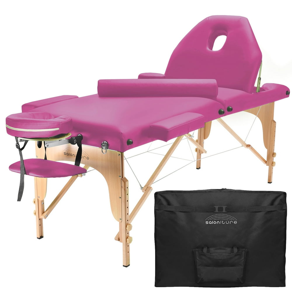 Saloniture Professional Portable Massage Table with Backrest Hot Pink