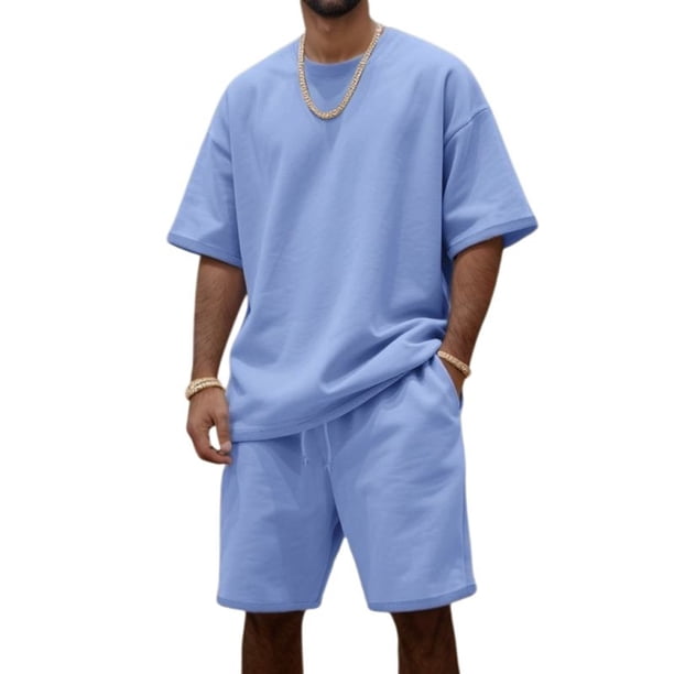 WILLBEST Conjunto de Traje Informal de Manga Corta y Cuello Redondo para Hombre, Cómodo Conjunto de Verano y Primavera para Uso Diario y Actividades Deportivas, Tejido Ligero y Transpirable.