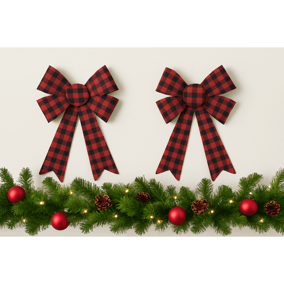 Christmas House Red and Black Buffalo Check Decorative Bows, 2-Count Pack