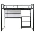 thumbnail image 4 of Full Size Loft Bed With Desk And Whiteboard, Metal Loft Bed With 3 Shelves And Ladder, Black, 4 of 9