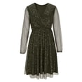 thumbnail image 4 of Efsteb Summer Midi Dresses for Women Fashion Mesh Patchwork Ruched Mini Dress V-Neck Long Sleeve Solid Color Dresses (Army Green,L), 4 of 9