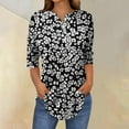 thumbnail image 4 of Olyvenn Womens Summer Puff Sleeve Tops Dressy Casual V-Neck T-Shirts Cute Blouse for Work 3/4 Sleeved Button Round Neck Fashion Tops Multicolor L, 4 of 5