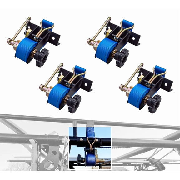 2 Pack 1-1/2"x7' Blue Ladder Rack Ratchet Straps with J-Hook (Pair) - 500 lbs Square Tube Mount - Retractable Ratchet Tie Down Strap for Roof Rack