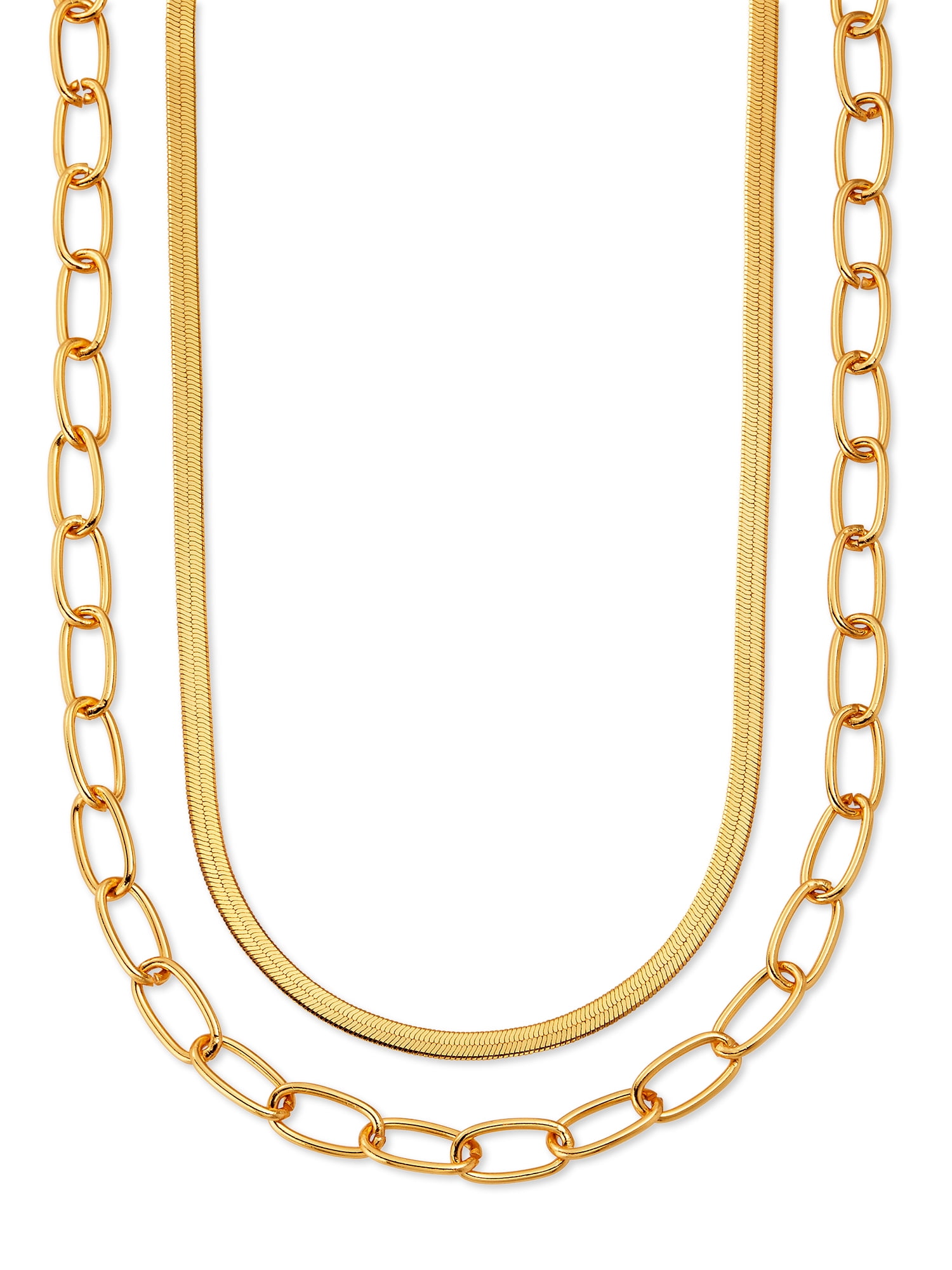 Scoop Womens 14KT Gold Flash Plated Brass Herringbone Link Chain Layered Necklace