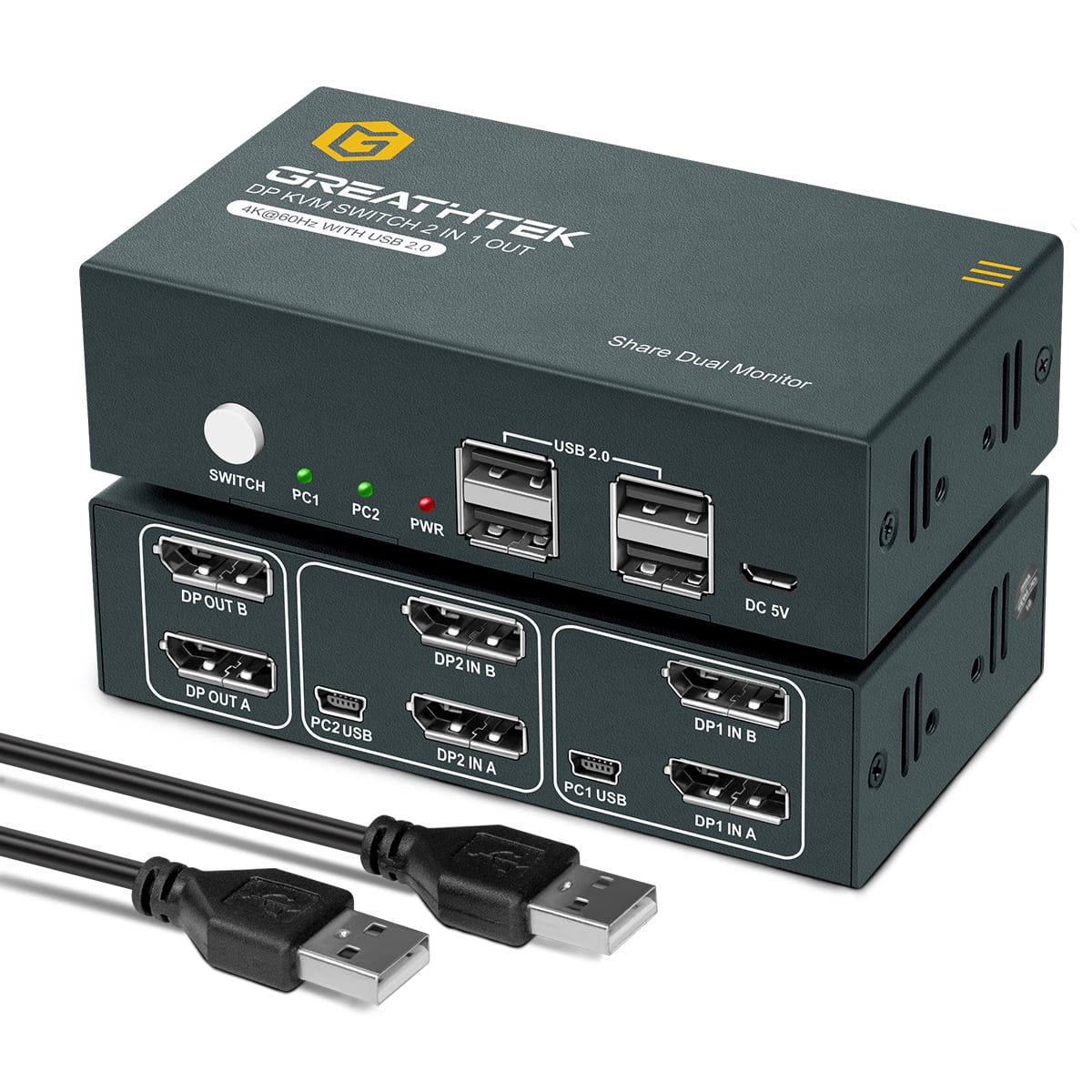 GREATHTEK DP KVM Switch Displayport Dual Monitor 4K60Hz, with All Needed Cables