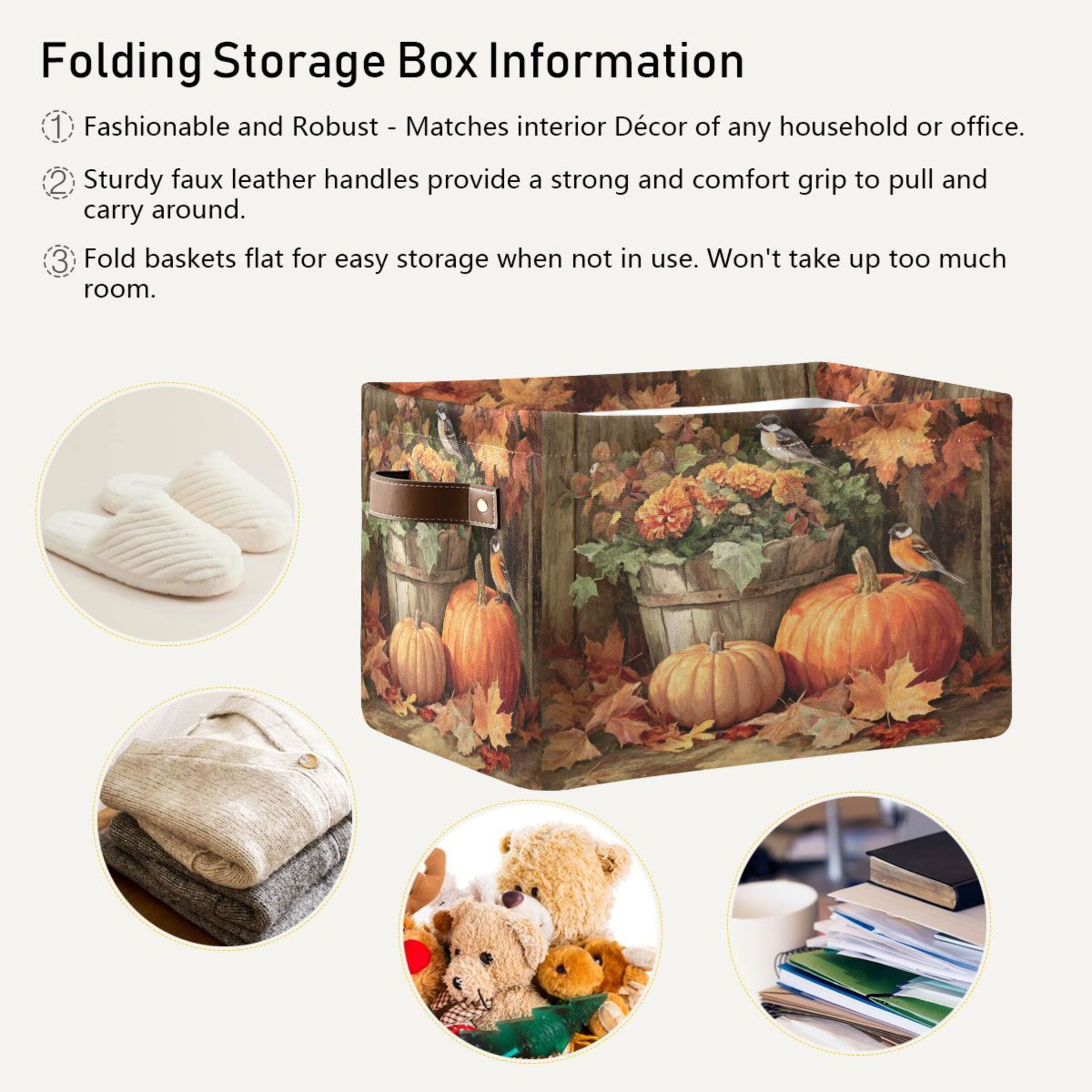 Foldable Storage Basket,Canvas Fabric Foldable Storage Bins with Handles Open Home Storage Bins Boxes for Toy Book Shelf Closet Baskets Beautiful Fall Scene