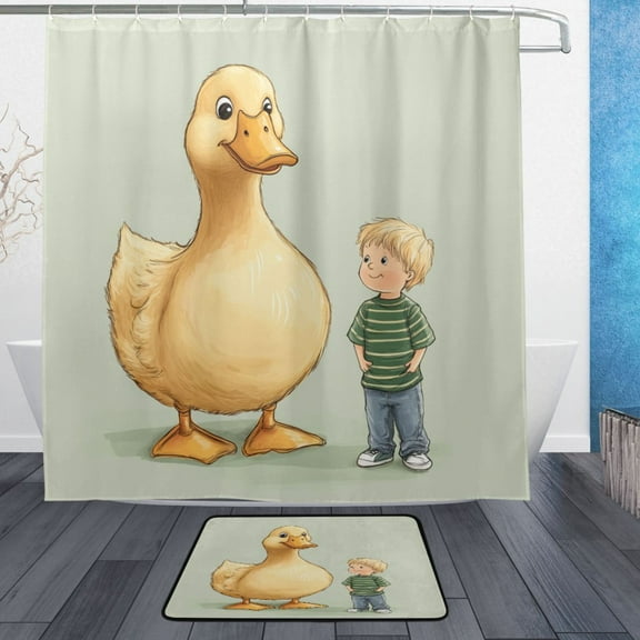 Oversized Yellow Duck Bathroom Accessory Sets Waterproof Shower Curtain with Anti-Slip Bath Mat Durable Combo