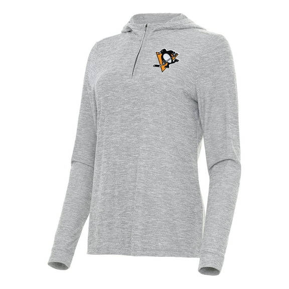 Women's Antigua Heather Gray Pittsburgh Penguins Daybreak Quarter-Zip Hoodie