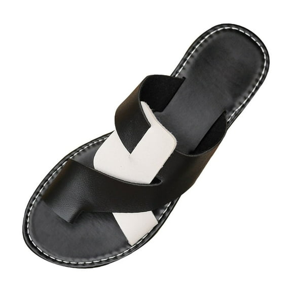 WRKEKC Sandals for Women Color Block Round Toe Toe Post Flat Sole Summer Beach Casual Slip On Shoes for Ladies