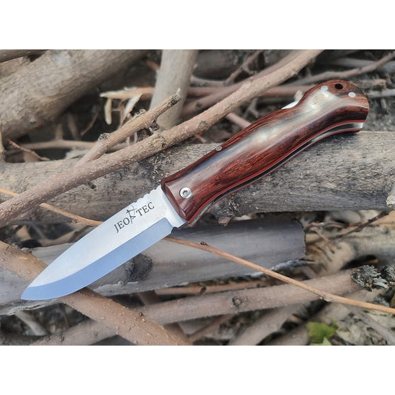 Nº16 Pocket Folding Knife for Bushcraft Survival Camping Hunting Fishing Outdoor, Stainless Steel Sandvik 14C28N Scandi Blade, Handmade