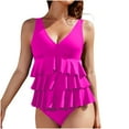 thumbnail image 1 of baikeli Women's Tummy Control Swimsuits One Piece Ruffle Solid Color Swimwear Deep V Neck Slimming Bathing Suit Beachwear Hot Pink,S, 1 of 6