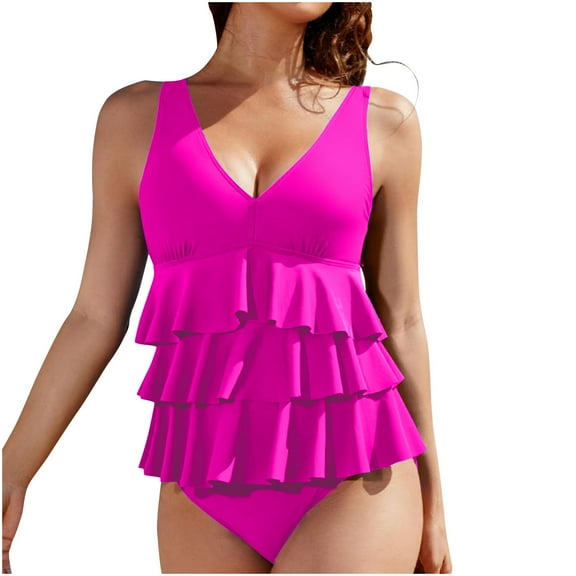 CLOISE Swimming Suits for Women One Piece High Waist Full Coverage Swimwear Solid Swimsuits Ruffle Vacation Beachwear