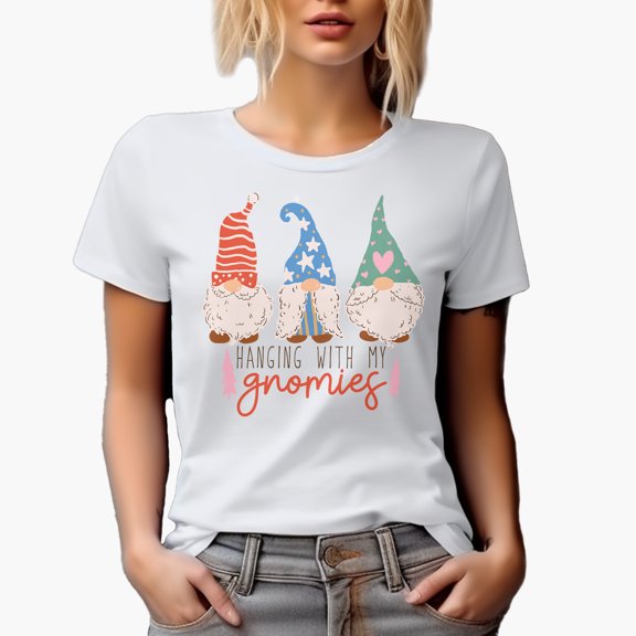 Hanging with My Gnomies with Hand Drawn Christmas Gnomes Art Merch Gift, White T-Shirt, Small