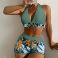 thumbnail image 5 of up to 30% off Usmixi Swimsuits for Women 2 Piece Tie High Waist Tummy Control Swimsuits Bathing Suits Sleeveless V-Neck Leaves Print Swimwears Bikini Sets Army Green S Up to 65% off, 5 of 7