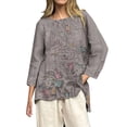 thumbnail image 2 of Gray Womens Blouses Women's Vintage Floral Baseball Art Print Casual 3/4 Sleeve T Shirts Round Neck Cotton Shirt Summer Tops for Women, 2 of 4