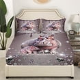 thumbnail image 3 of Hippo Bed Sheets Set Grey Sequin Fluid Art Sheet Set,Crystal Diamond Sheets Queen Size Bed Set Coastal Creature Top Sheet,Animal Room Decor, 3 of 7