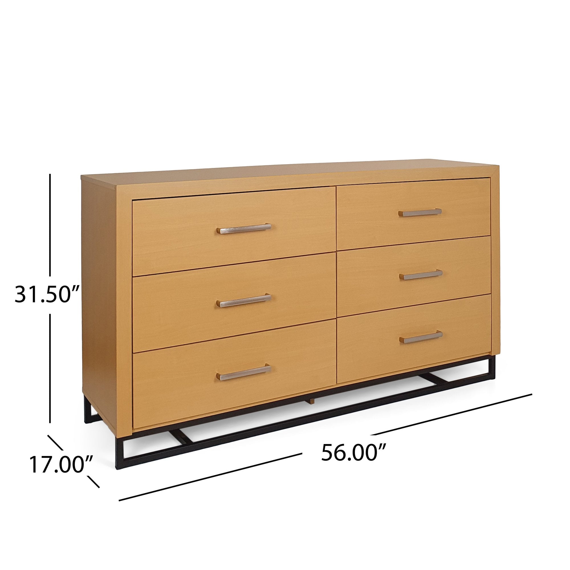 Resenkos Double Dresser for Bedroom with 6 Drawers, Chest of Drawers with Sturdy Metal Frame for Nursery, Maple Resenkos Double Dresser for Bedroom with 6 Drawers, Chest of Drawers with Sturdy Metal Frame for Nursery, Maple