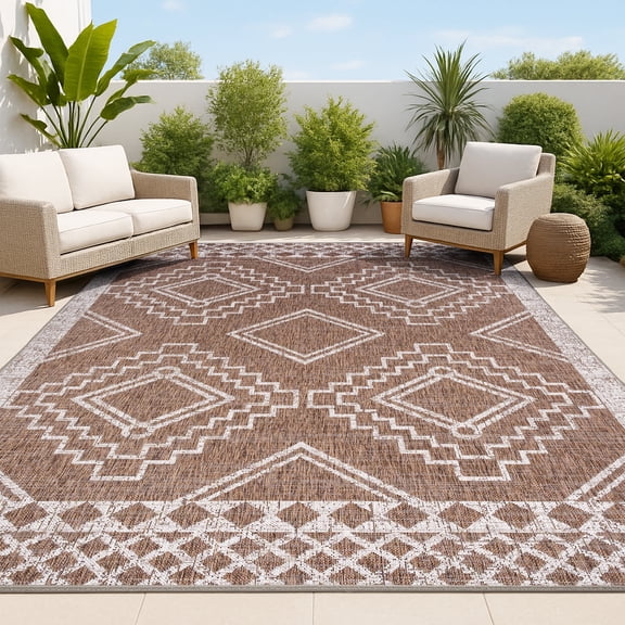 JONATHAN Y SANTA MONICA 3 x 5 Area Rug, Marokko Diamond Tribal Medallion - Brown/Beige, SMB127B-3