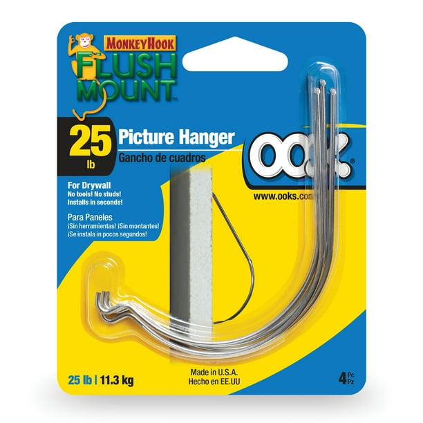 OOK Flush Mount Monkey Hook Picture Hangers, Drywall, Steel, Tool Free